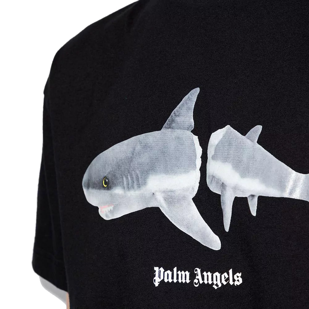 Palm Angels Shark Print Logo Black T-Shirt